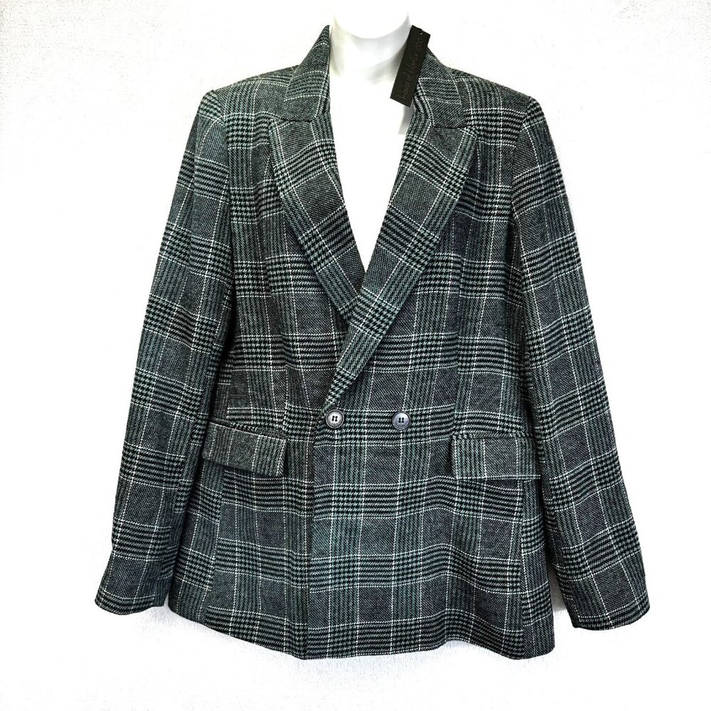 NWT House Of Harlow 1960 Womens Wool Blazer Medium Green Plaid Tweed Jacket NEW